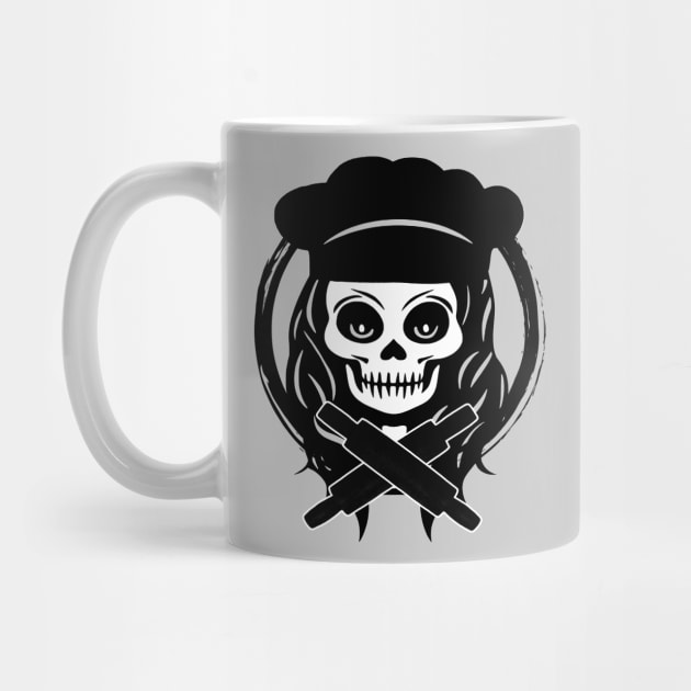 Female Baker Skull and Rolling Pins Black Logo by Nuletto